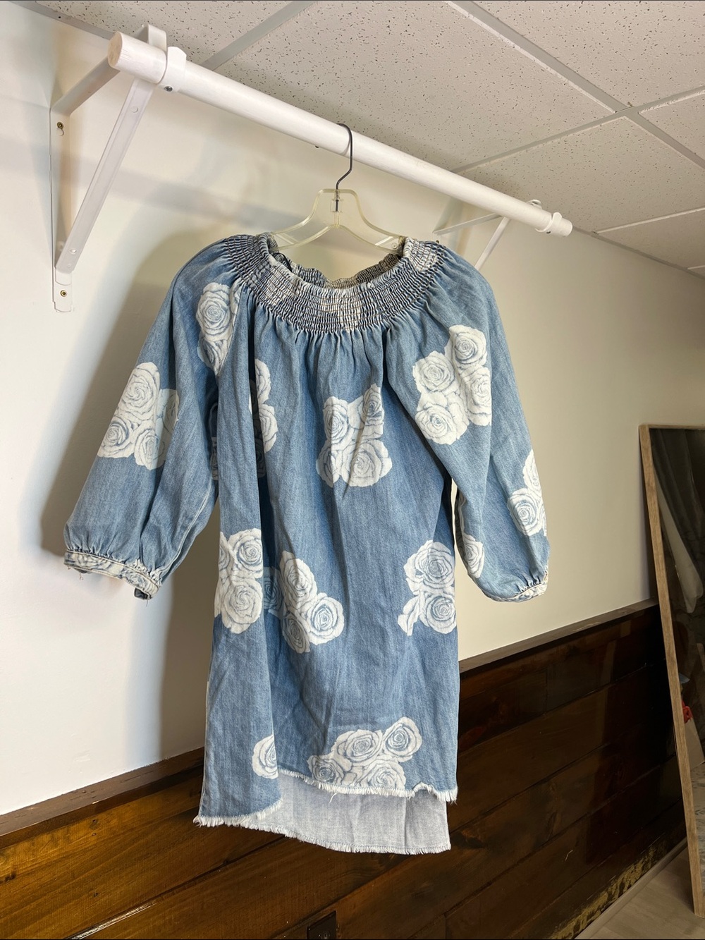 One Teaspoon Light Blue Denim Dress with White Rose Print- XS